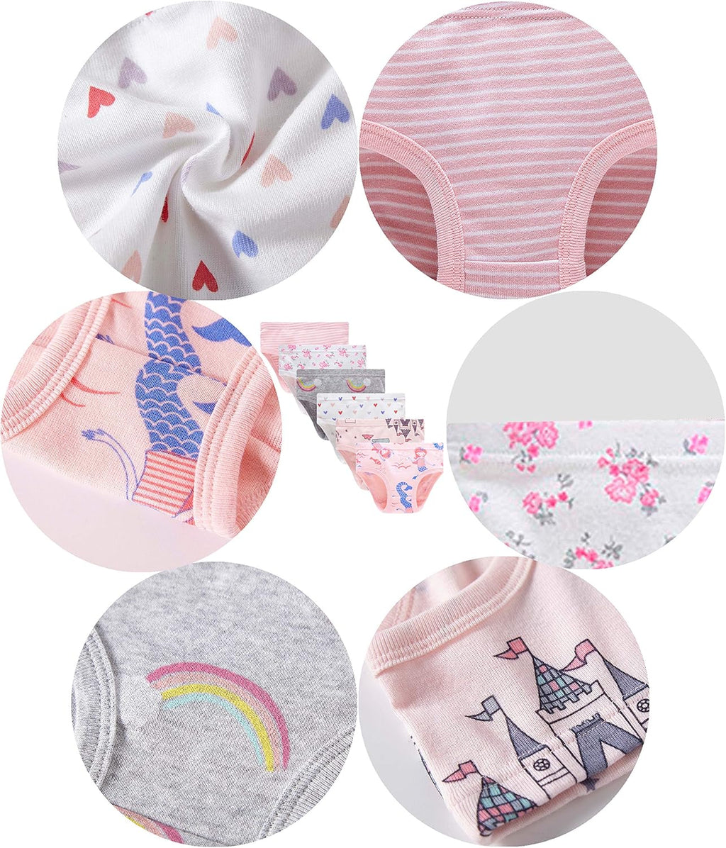 Cadidi Dinos Little Girls' Soft Cotton Underwear Kids Cool Breathable Comfort Panty Briefs Toddler Undies(Pack of 6)