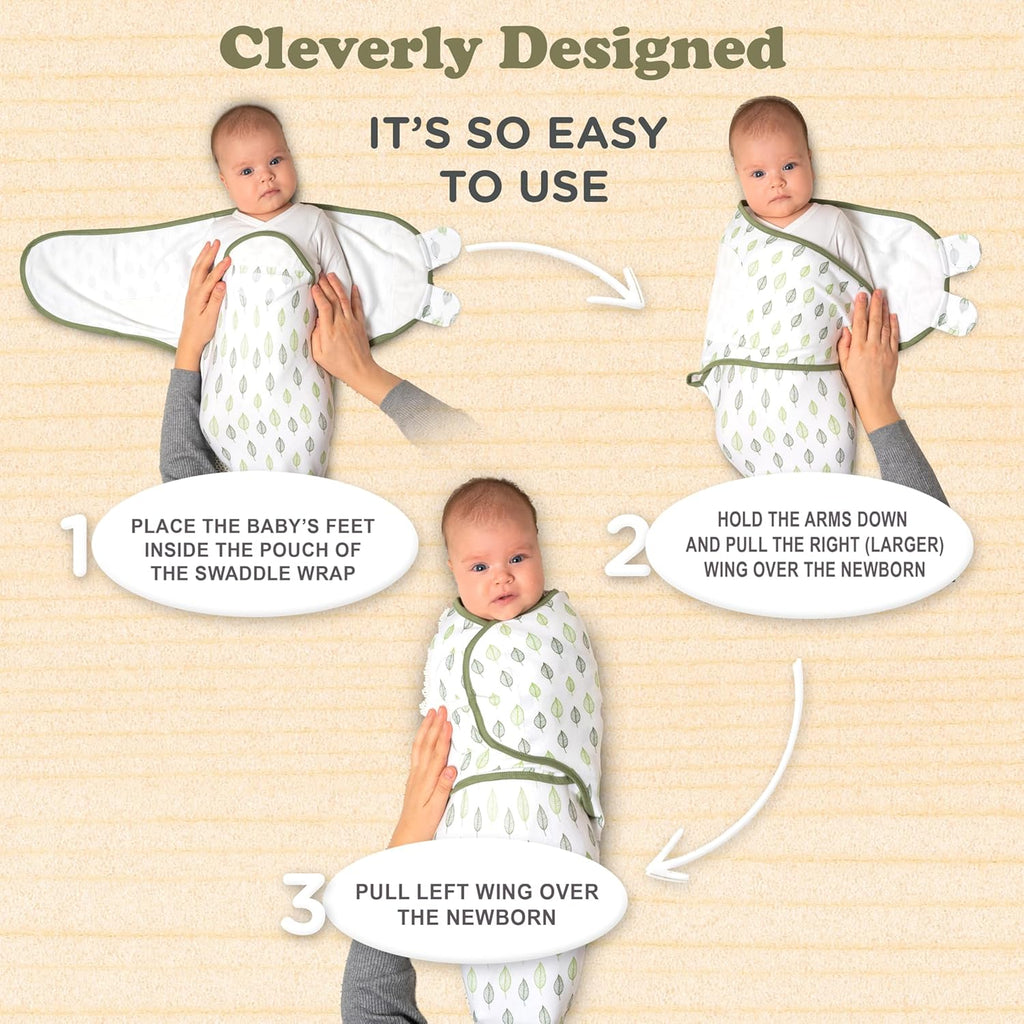 Bublo Baby Swaddles for Newborns – 3-Pack Infant Swaddles 0-3 Months – Adjustable Swaddle Sleep Sack – Soft Organic Cotton Baby Wrap for Safe & Cozy Sleep (Green Leaf)