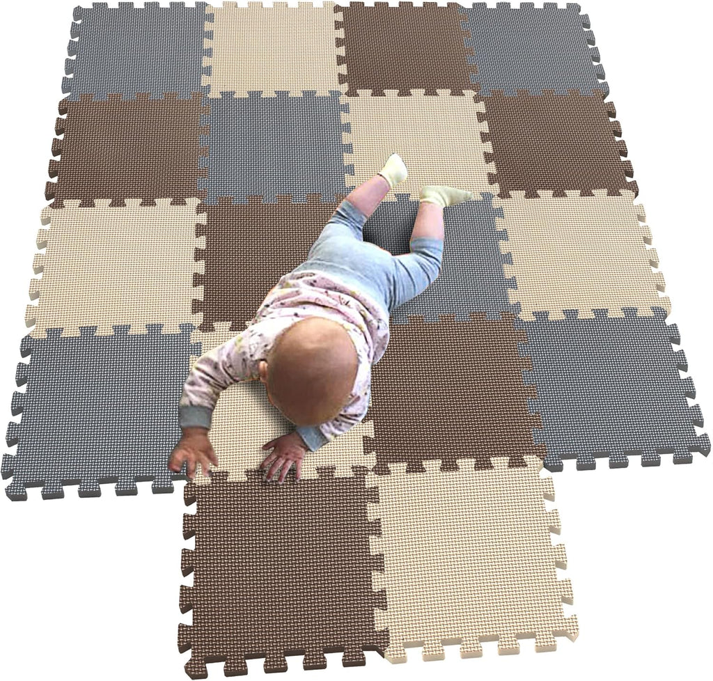 MQIAOHAM® 18 Pieces Puzzle Play Mats, Soft Baby Play Mat, Kids Interlocking Foam Floor Tiles, Toddlers Carpet Playmats G301018-106110112