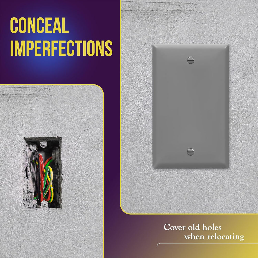 ENERLITES 8801-GR Blank Cover Wall Plate, Size 1-Gang 4.50" x 2.76", Polycarbonate Thermoplastic, 8801-GY, Gray, Screw