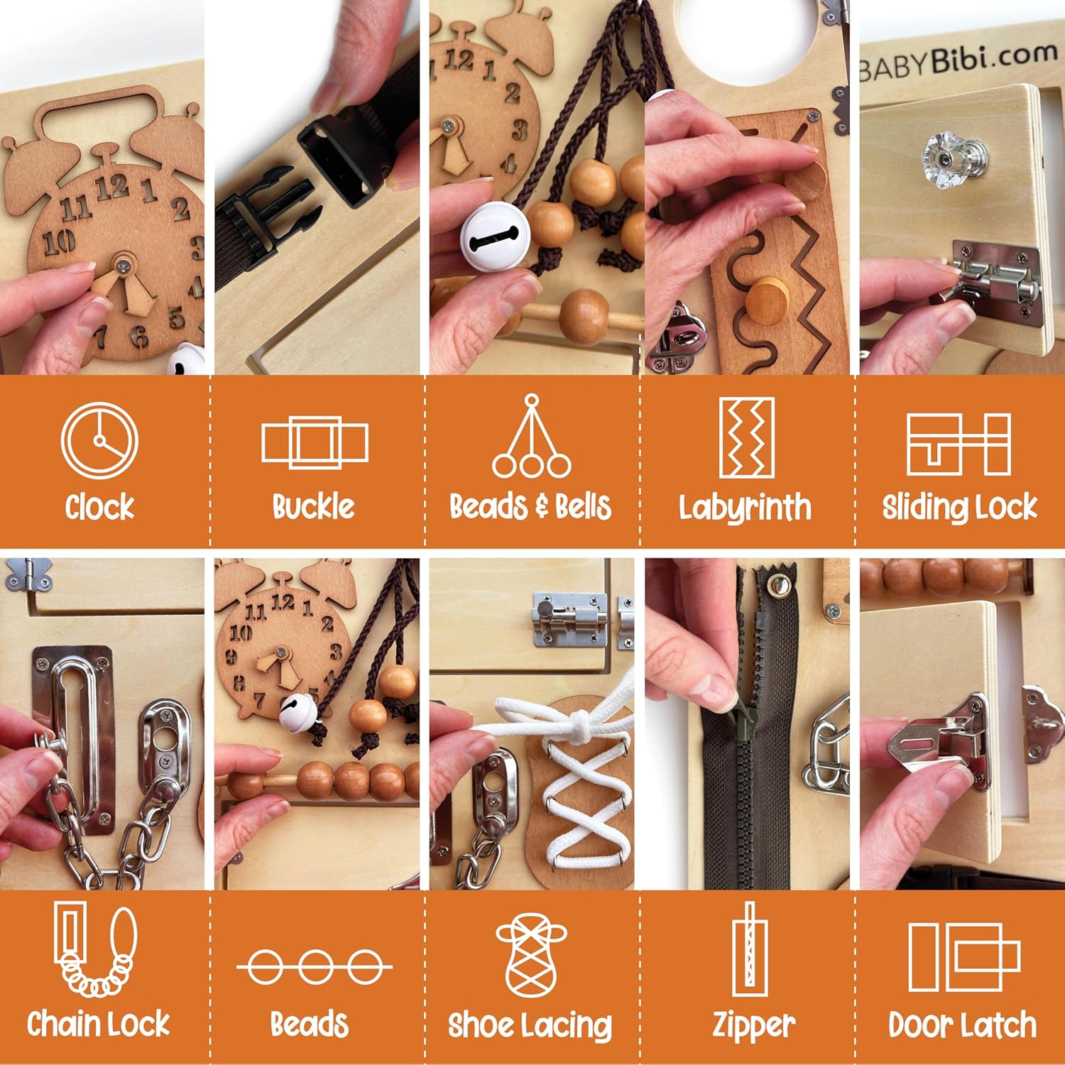 10-in-1 Montessori Busy Board for Toddlers - Safe, Durable Sensory Activity Board with Locks, Shoelaces & More - Perfect Educational Toy Built for Growth & Travel - Recommended for Ages 3 Years & Up