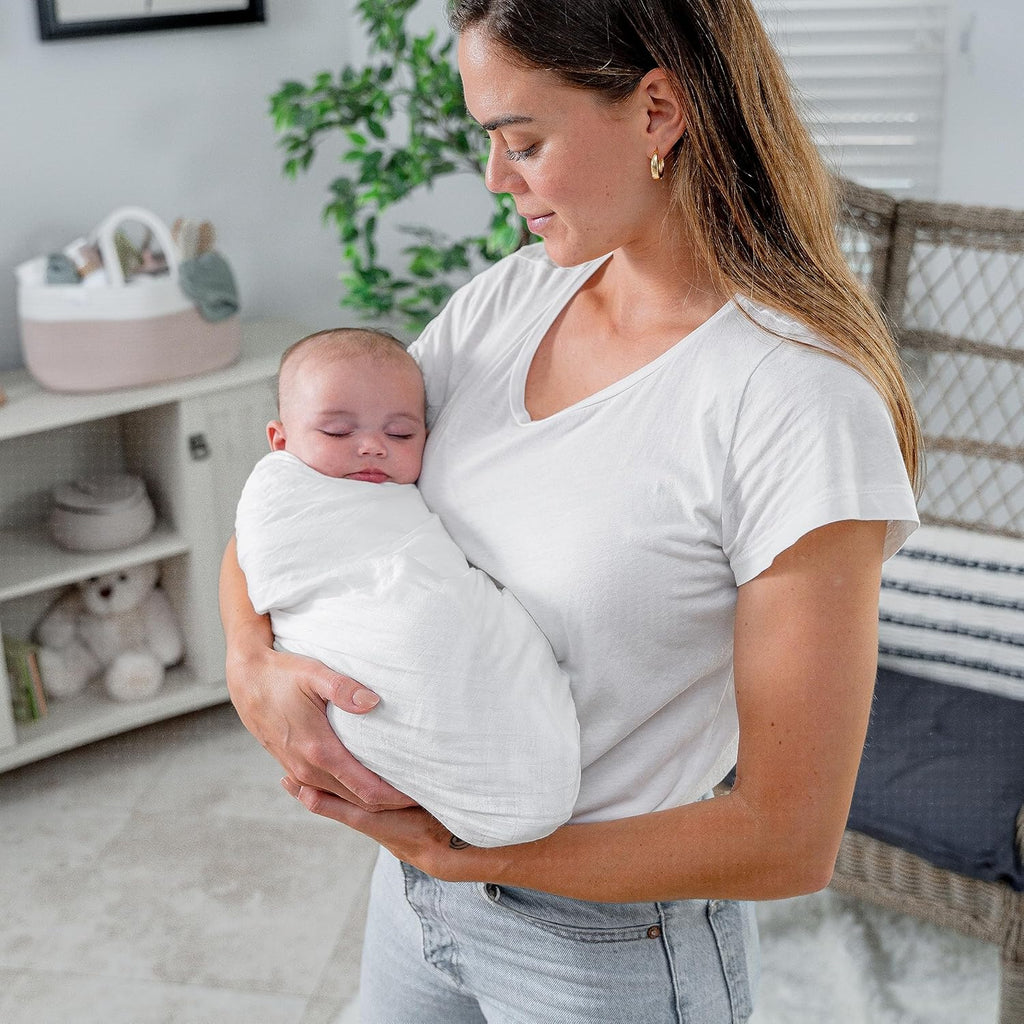 Comfy Cubs Muslin Swaddle Blankets Pack of 1 - 47 x 47 Inch Soft Cotton Baby Blanket Set, Large Multipurpose Wraps for Newborns - Self-Soothing Swaddles for Newborns - White