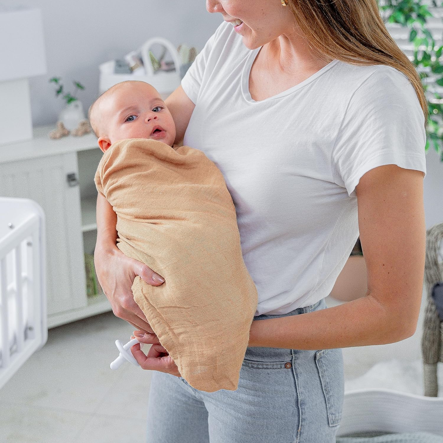 Comfy Cubs Muslin Swaddle Blankets Pack of 1 - 47 x 47 Inch Soft Cotton Baby Blanket Set, Large Multipurpose Wraps for Newborns - Self-Soothing Swaddles for Newborns - Caramel