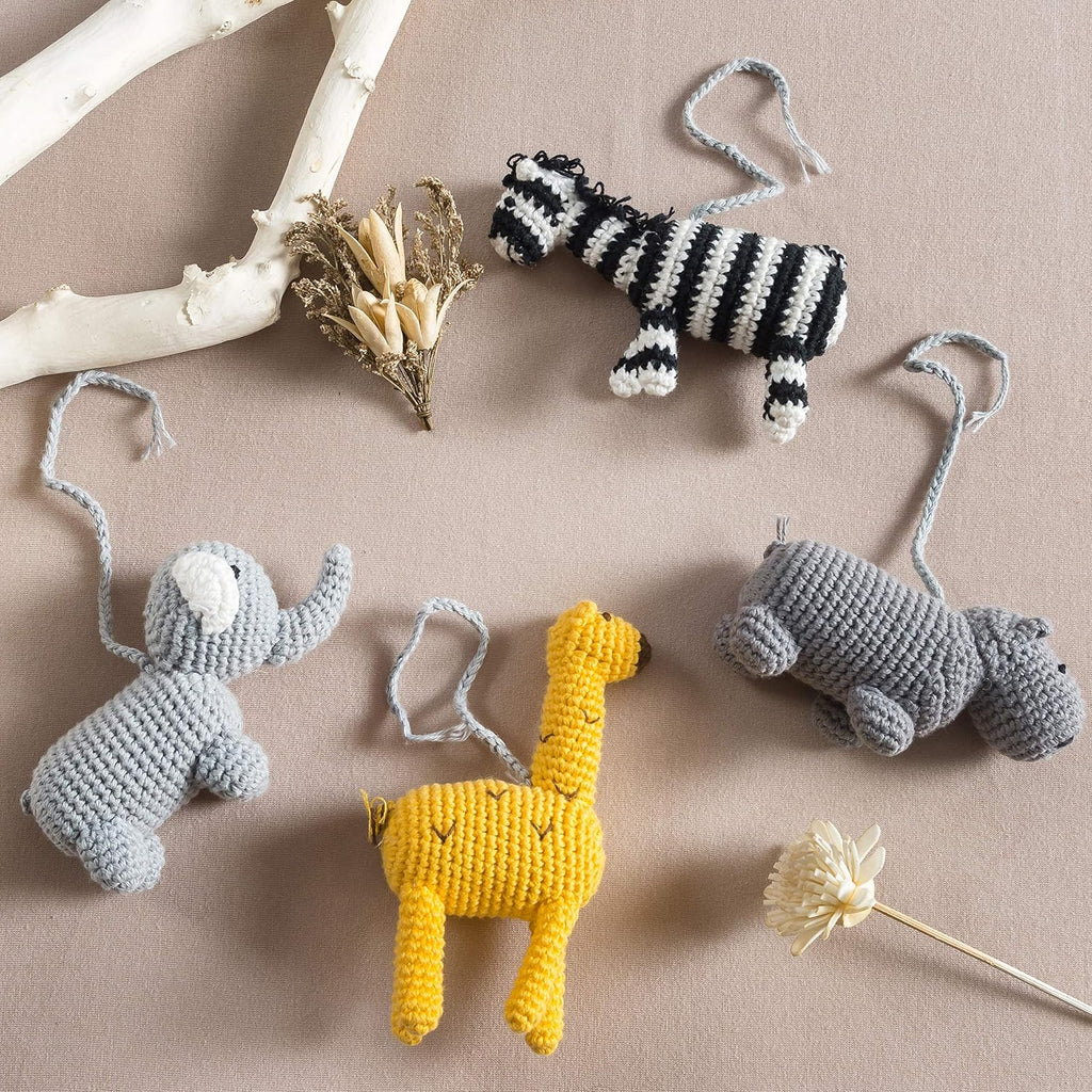 Joliecraft Woodland Safari Musical Baby Crib Mobile, Handmade Nursery Mobile Decor in White and Gray