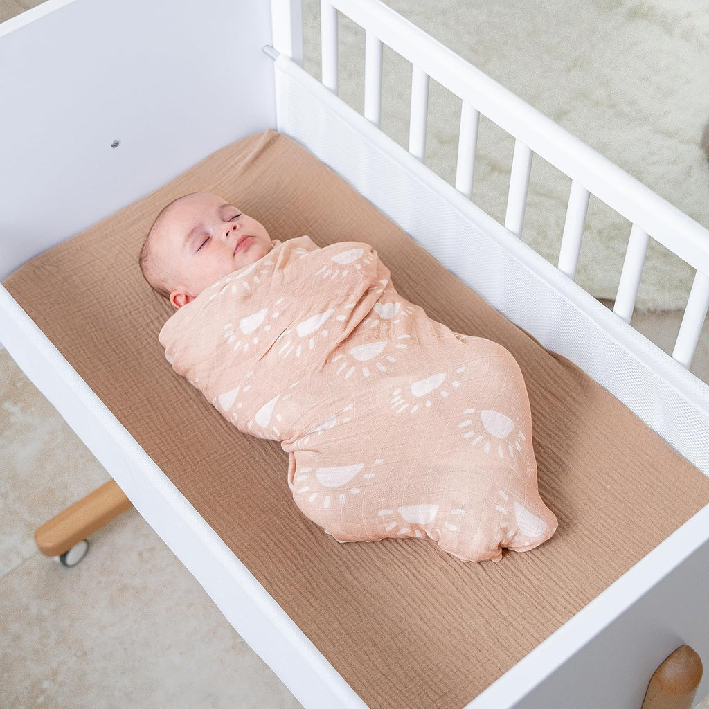Comfy Cubs Muslin Swaddle Blankets Pack of 1 - 47 x 47 Inch Soft Cotton Baby Blanket Set, Large Multipurpose Wraps for Newborns - Self-Soothing Swaddles for Newborns - Blush Sun