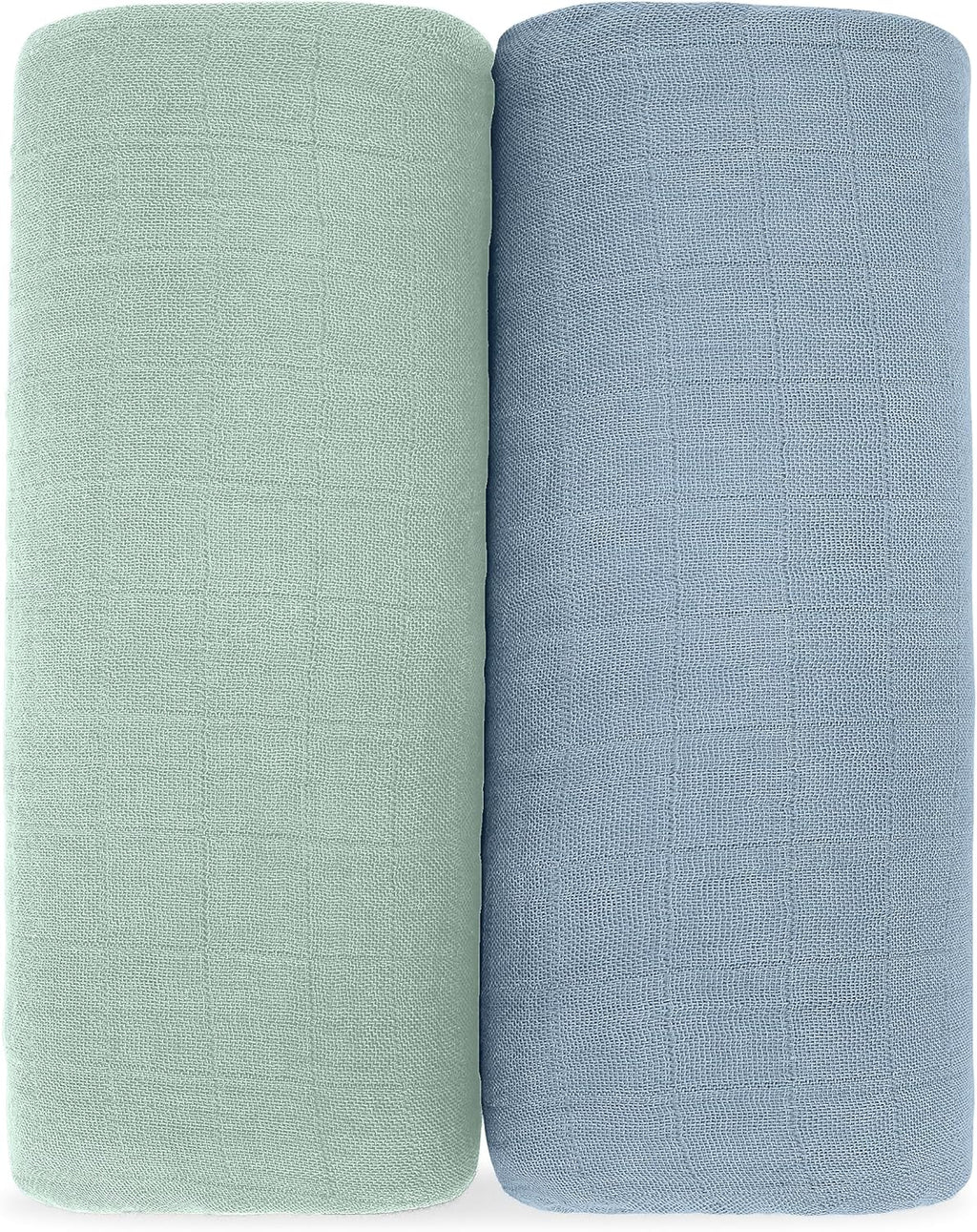 Comfy Cubs Muslin Swaddle Blankets Pack of 2 - 47 x 47 Inch Soft Cotton Baby Blanket Set, Large Multipurpose Wraps for Newborns - Self-Soothing Swaddles for Newborns - Pacific Blue & Fern
